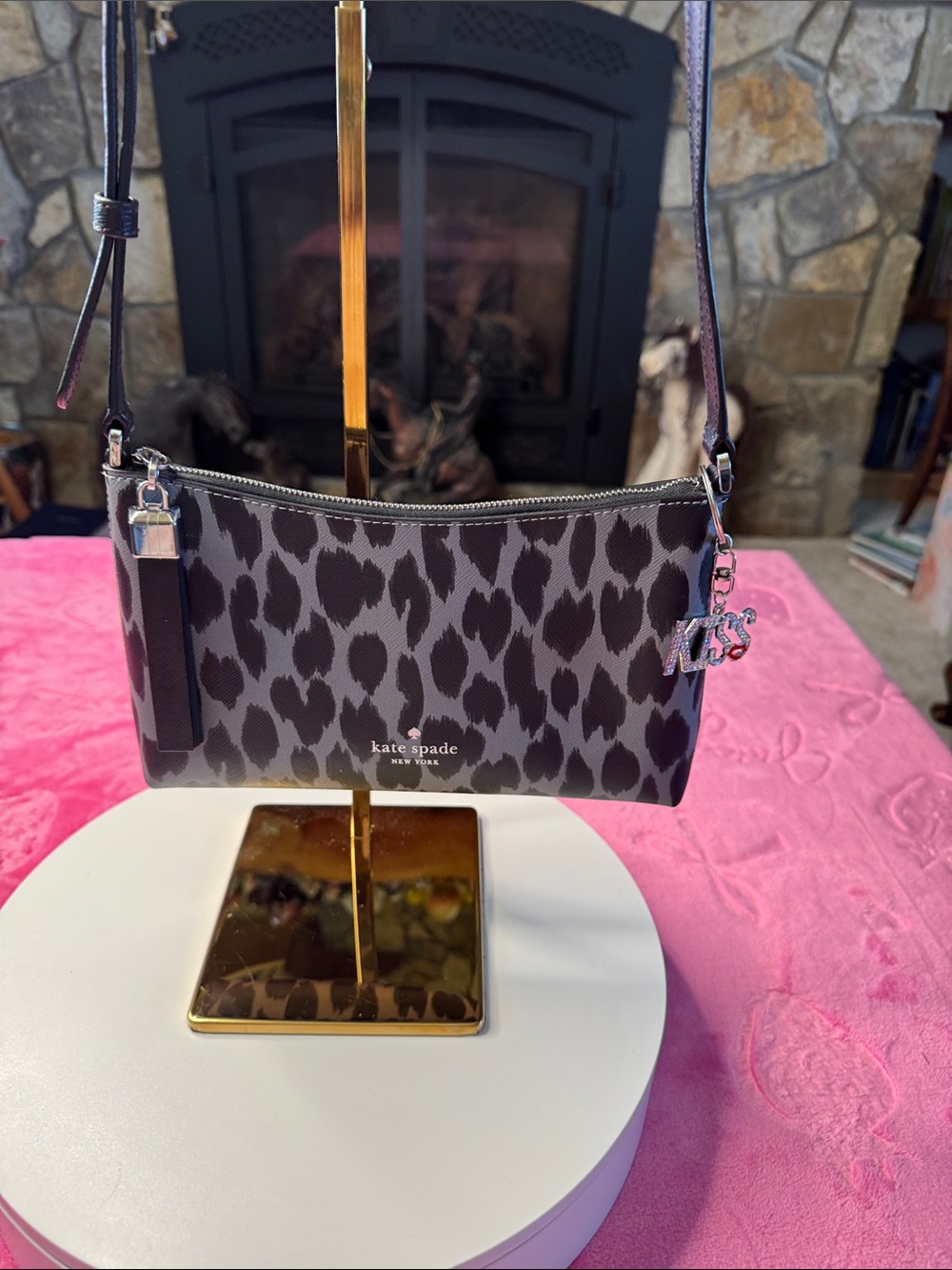 Kate Spade Grey Leopard Saffiano Crossbody Bag Silver Hardware NWOT